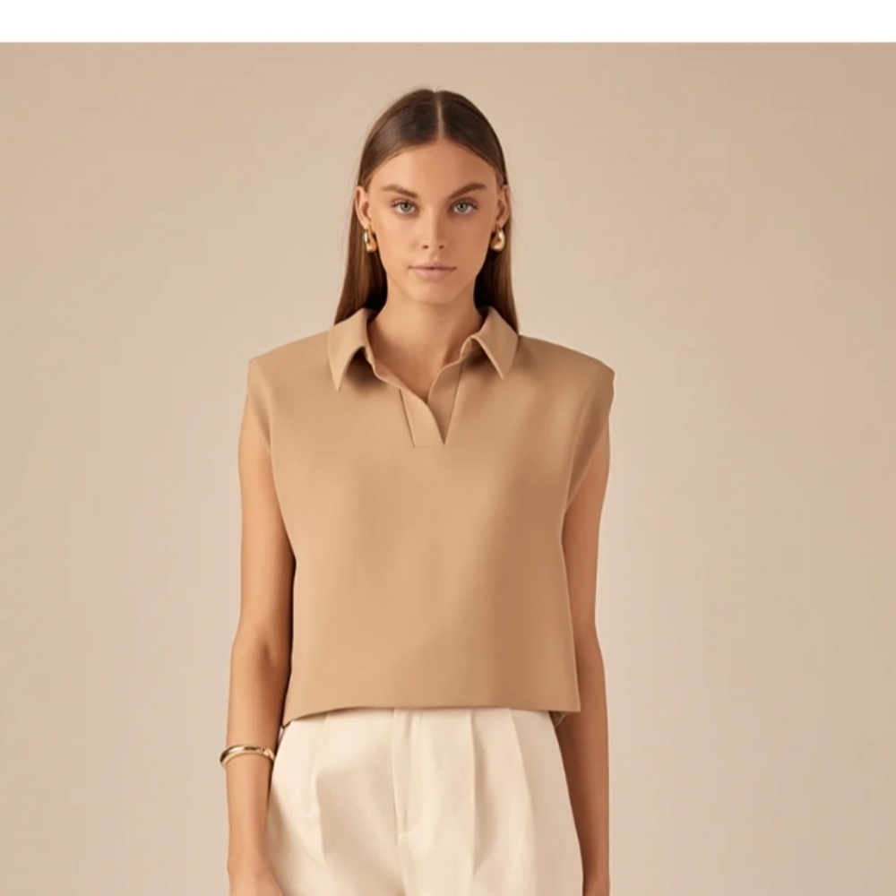 Endless Rose Sleeveless Beige Blouse Small